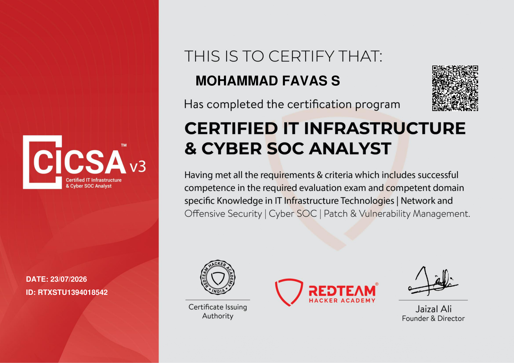 RedTeam Hacker Academy Certificate